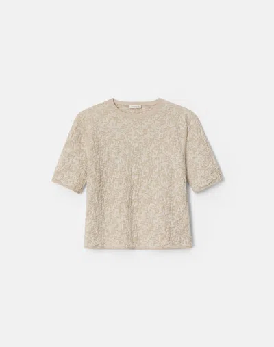 Lafayette 148 Cotton Jacquard Knit Short Sleeve Pullover Sweater In Pearl