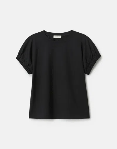 Lafayette 148 Cotton Jersey Crewneck Short Sleeve Top In Black