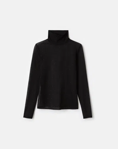 Lafayette 148 Cotton Jersey Sheer Crystal Embellished Turtleneck In Animal Print