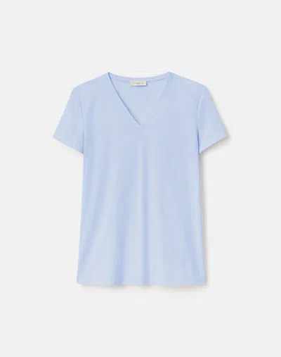 Lafayette 148 Cotton Jersey Short Sleeve V Neck T Shirt In Blue