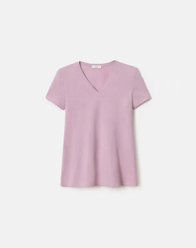 Lafayette 148 Cotton Jersey Short Sleeve V Neck T Shirt In Lavender Tint