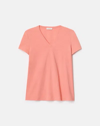 Lafayette 148 Cotton Jersey Short Sleeve V Neck T Shirt In Pink