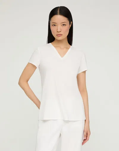 Lafayette 148 Cotton Jersey Short Sleeve V Neck T Shirt In White