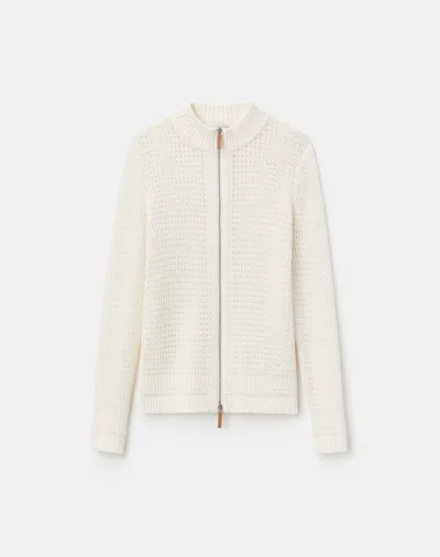 Lafayette 148 Cotton Linen Open Knit Bomber Cardigan In Gray