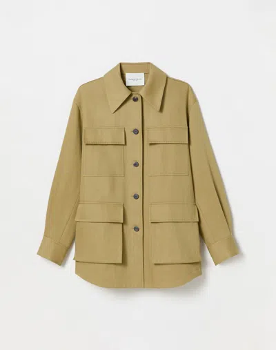 Lafayette 148 Cotton-linen Twill Cargo Pocket Jacket In Loden Green