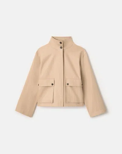 Lafayette 148 Cotton Linen Twill Funnel Neck Cargo Jacket In Brown