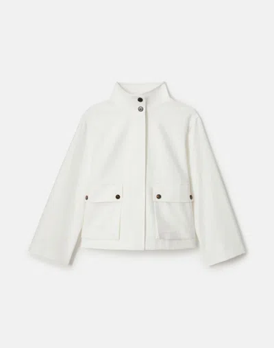 Lafayette 148 Cotton Linen Twill Funnel Neck Cargo Jacket In White