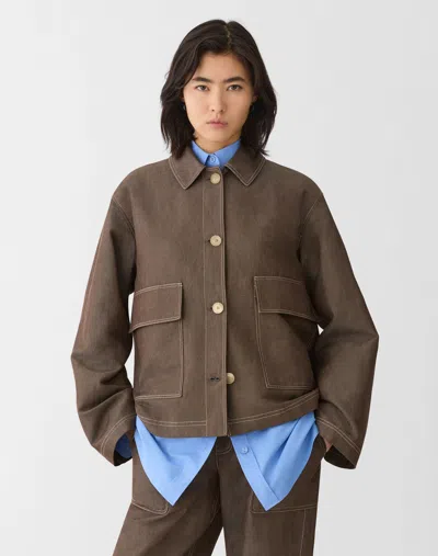 Lafayette 148 Cotton Linen Twill Patch Pocket Jacket In Brown