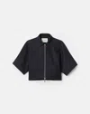 Lafayette 148 Cotton Linen Twill Zip Front Cropped Short Jacket In Navy