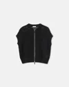 Lafayette 148 Cotton Open Knit Zip Front Bomber Vest In Black
