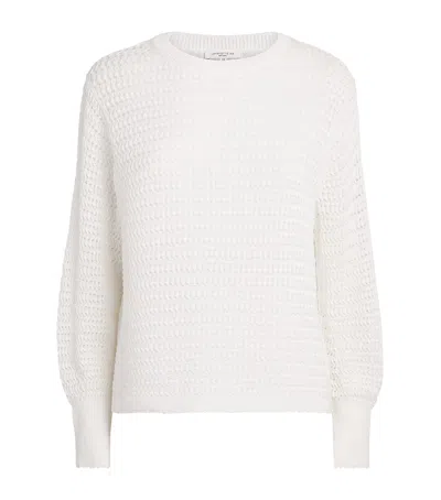 Lafayette 148 Fine Cotton Open Knit Long Sleeve Sweater In White
