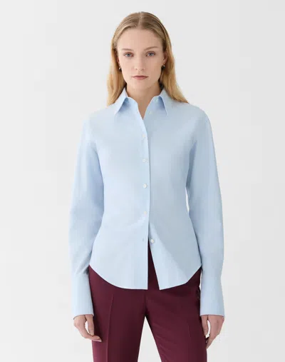 Lafayette 148 Cotton Oxford Tailored Button Front Shirt In Blue
