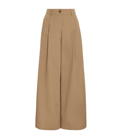 Lafayette 148 Cotton Plated Wide-leg Trousers In Brown