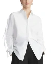 LAFAYETTE 148 COTTON POPLIN FRINGE TIE SHIRT