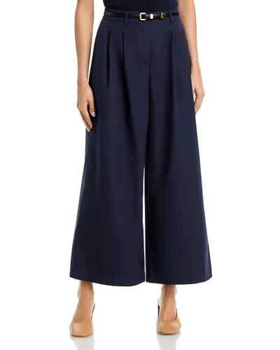 Lafayette 148 Cotton Poplin Park Wide Leg Ankle Pants In Black