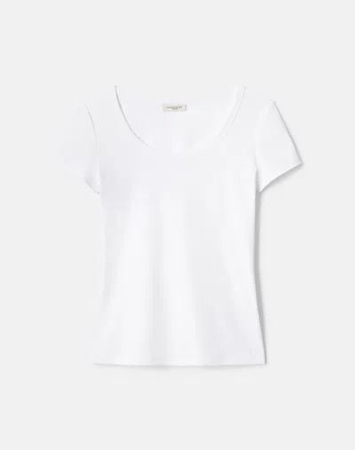 Lafayette 148 Cotton Rib Crewneck T-shirt In White