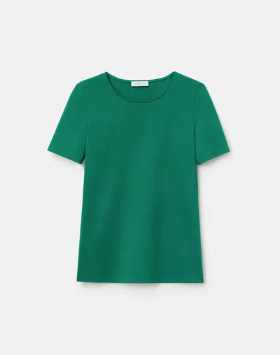 Lafayette 148 Cotton Rib Short Sleeve Crewneck T-shirt In Green
