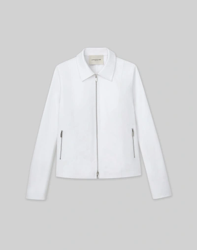 Lafayette 148 Cotton Sateen Zip Pocket Jacket In White