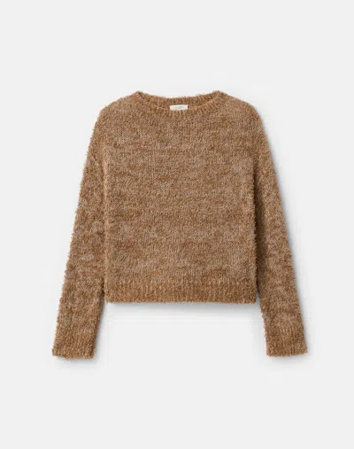 Lafayette 148 Cotton Sequin Silk Fringed Crewneck Sweater In Brown