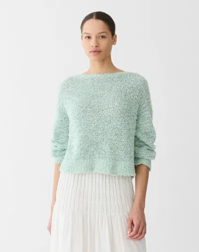 Lafayette 148 Cotton Sequin Silk Fringed Crewneck Sweater In Green
