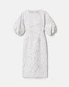 Lafayette 148 Cotton Silk Balloon Sleeve Midi Dress In Pearl Multi
