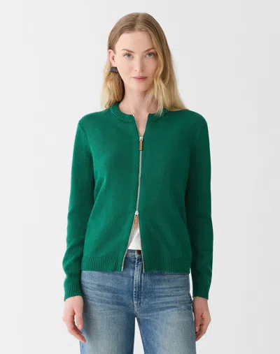 Lafayette 148 Cotton Silk Crewneck Bomber Cardigan In Green