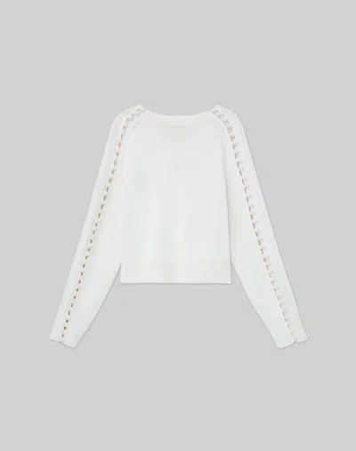 Lafayette 148 Cotton-silk Crochet Button Sleeve Sweater In White