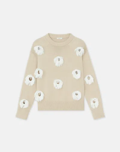 Lafayette 148 Cotton-silk Crochet Fringed Dot Cutout Sweater In Plaster