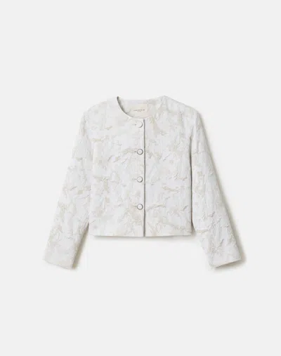 Lafayette 148 Cotton Silk Jacquard Cropped Short Jacket In Pearl Multi