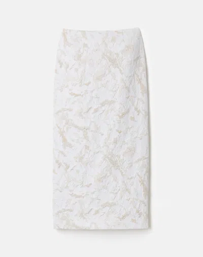 Lafayette 148 Cotton Silk Jacquard Straight Midi Pencil Skirt In Pearl Multi