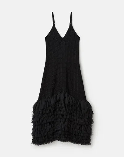 Lafayette 148 Cotton Silk Knit Fringe Midi Slip Dress In Black