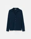 Lafayette 148 Cotton Silk Long Sleeve Polo Fitted Cardigan In Lido Blue