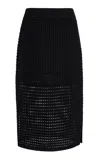 Lafayette 148 Cotton Silk Open Knit Midi Skirt In Black