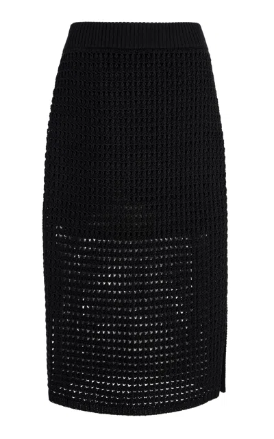 LAFAYETTE 148 COTTON-SILK OPEN-KNIT MIDI SKIRT