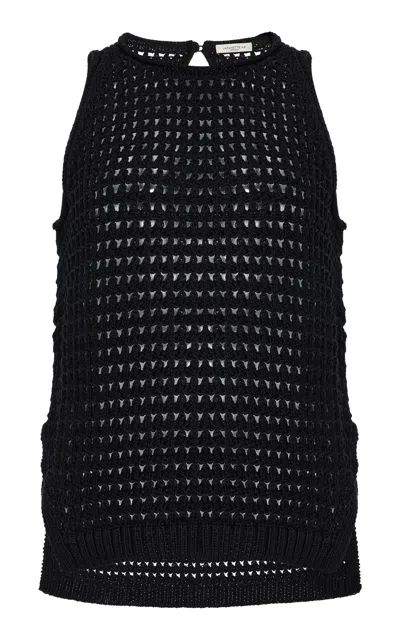 Lafayette 148 Cotton-silk Open-knit Tank In Black