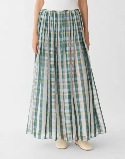 Lafayette 148 Cotton Silk Plaid Hand Pintucked Maxi Skirt In Multi