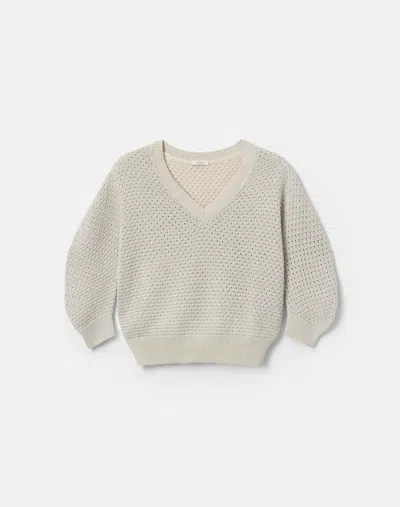 Lafayette 148 Cotton Silk Sequin V Neck Pullover Sweater In Pebble Metallic
