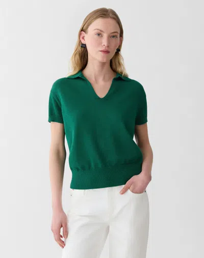 Lafayette 148 Cotton Silk Short Sleeve Polo Sweater In Green