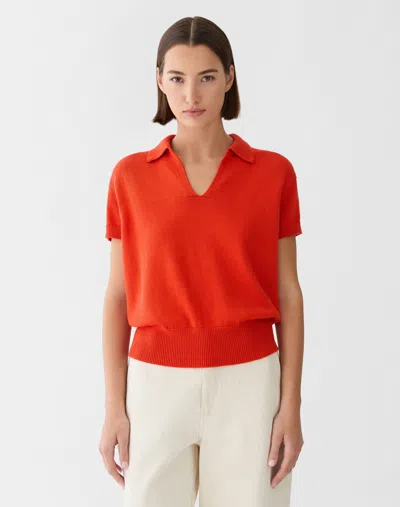 Lafayette 148 Cotton Silk Short Sleeve Polo Sweater In Orange