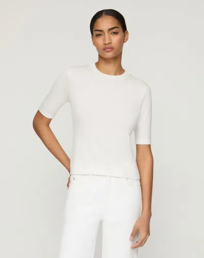 Lafayette 148 Cotton Silk Short Sleeve Pullover Sweater In White