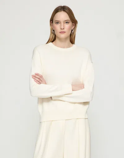 Lafayette 148 Cotton-silk Tape Crewneck Sweater In Neutral
