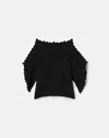 Lafayette 148 Cotton-silk Tape Crochet Trim Sweater In Black