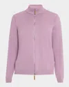 Lafayette 148 Cotton-silk Tape Fitted Bomber Sweater In Purple