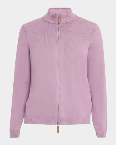 Lafayette 148 Cotton-silk Tape Fitted Bomber Sweater In Purple