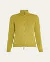 Lafayette 148 Cotton-silk Tape Fitted Bomber Sweater In Chartreuse
