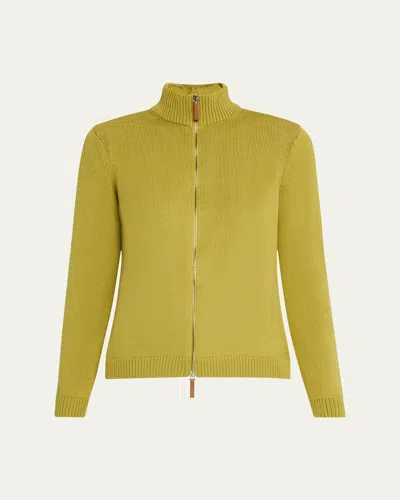 LAFAYETTE 148 COTTON-SILK TAPE FITTED BOMBER SWEATER