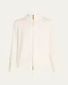 Lafayette 148 Cotton-silk Tape Fitted Bomber Sweater In Cloud
