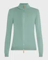 Lafayette 148 Cotton-silk Tape Fitted Bomber Sweater In Lagoon Green