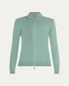 Lafayette 148 Cotton-silk Tape Fitted Bomber Sweater In Lagoon Green