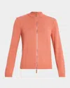 Lafayette 148 Cotton-silk Tape Fitted Bomber Sweater In Orange